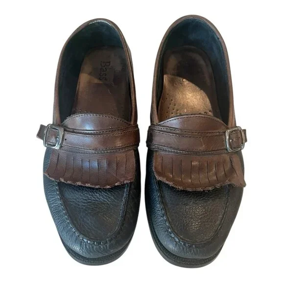 Bass Mens Quimby Leather Kiltie Tassel Slip-On Dress Loafers Black/Brown Sz 10.5 - Picture 2 of 8